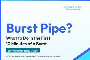 burst water pipe what to do - branded MCR Leak Detection emergency guide card