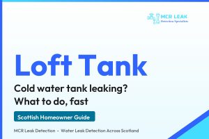 cold water tank leaking - branded MCR Leak Detection guide card