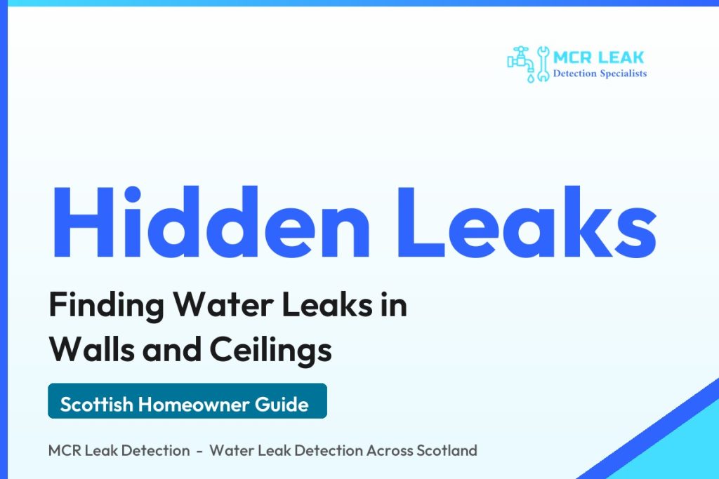 find leak in wall or ceiling - branded MCR Leak Detection guide card