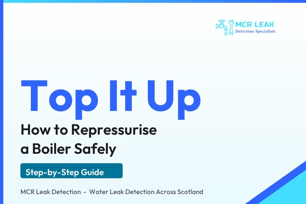 how to repressurise a boiler - branded step-by-step guide graphic (MCR Leak Detection)