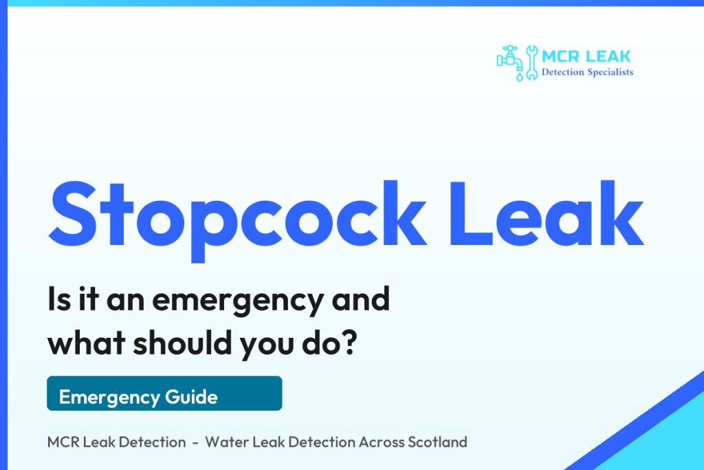 leaking stopcock - branded MCR Leak Detection emergency guide card