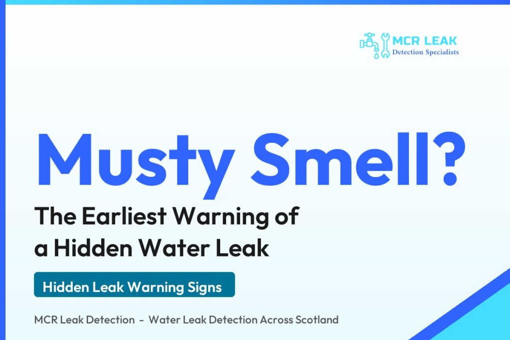 musty smell hidden leak - branded guide graphic (MCR Leak Detection)