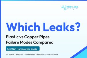 plastic vs copper pipes - branded MCR Leak Detection comparison guide card