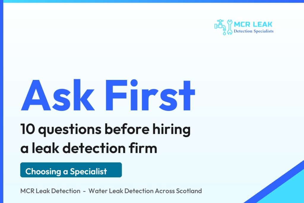 questions to ask leak detection company - branded MCR Leak Detection guide card