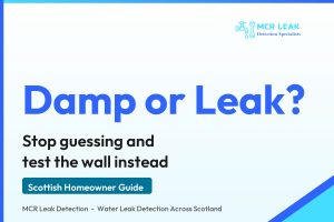 rising damp or leak - branded MCR Leak Detection guide card