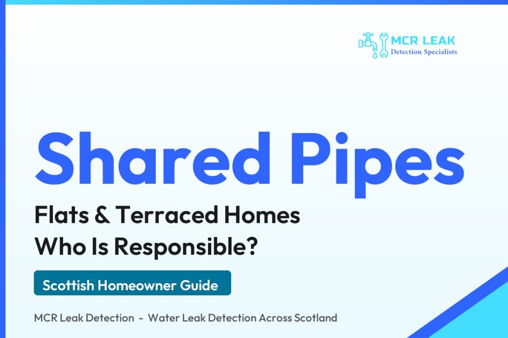 shared supply pipe responsibility - branded guide graphic on shared supply pipes in Scottish flats and terraces (MCR Leak Detection)